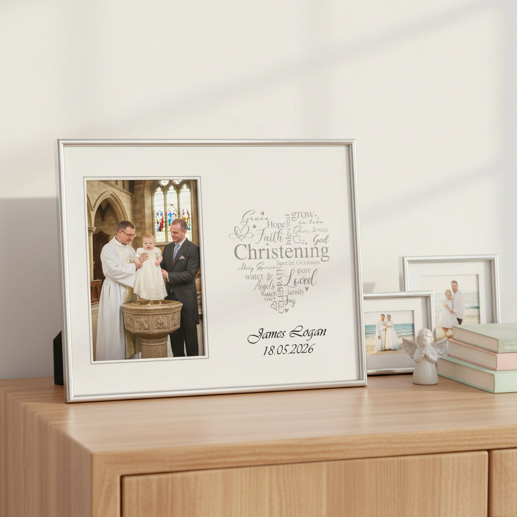 Personalised Christening Day Silver Heart Photo Frame Gift Boxed ukgiftstoreonline