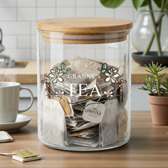 Personalised Tea Storage Jar with Flowers and Any name Gift For Any Occasion