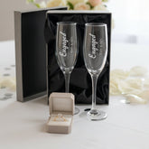 Personalised Engagement Champagne Glasses – Custom Engraved Flutes With Luxury Gift Box Personalised Champagne Glasses ukgiftstoreonline