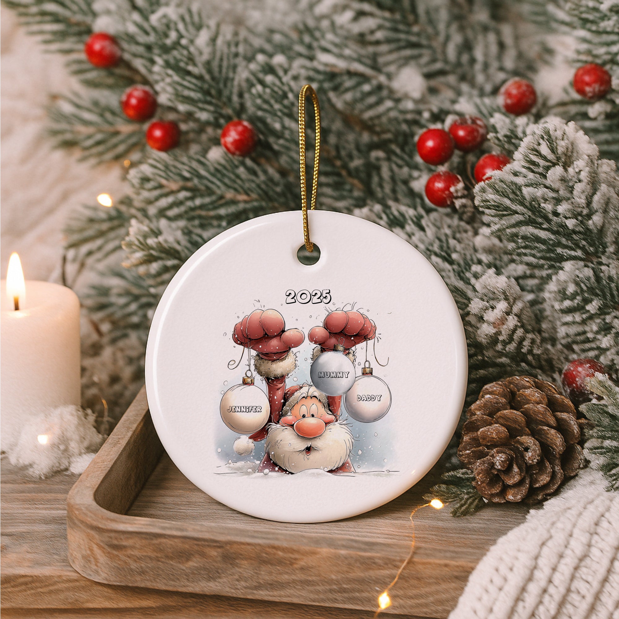 First Christmas as a Family Santa Decoration Keepsake Christmas Bauble Gift Personalised Heart Gifts ukgiftstoreonline Family of Three
