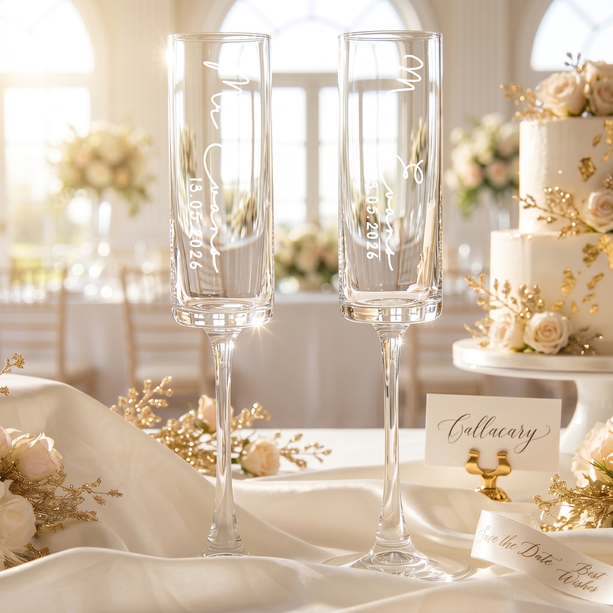 Personalised Champagne Flutes – Tall Wedding Champagne Glasses | Elegant Engraved Toast Set Champagne Glasses ukgiftstoreonline