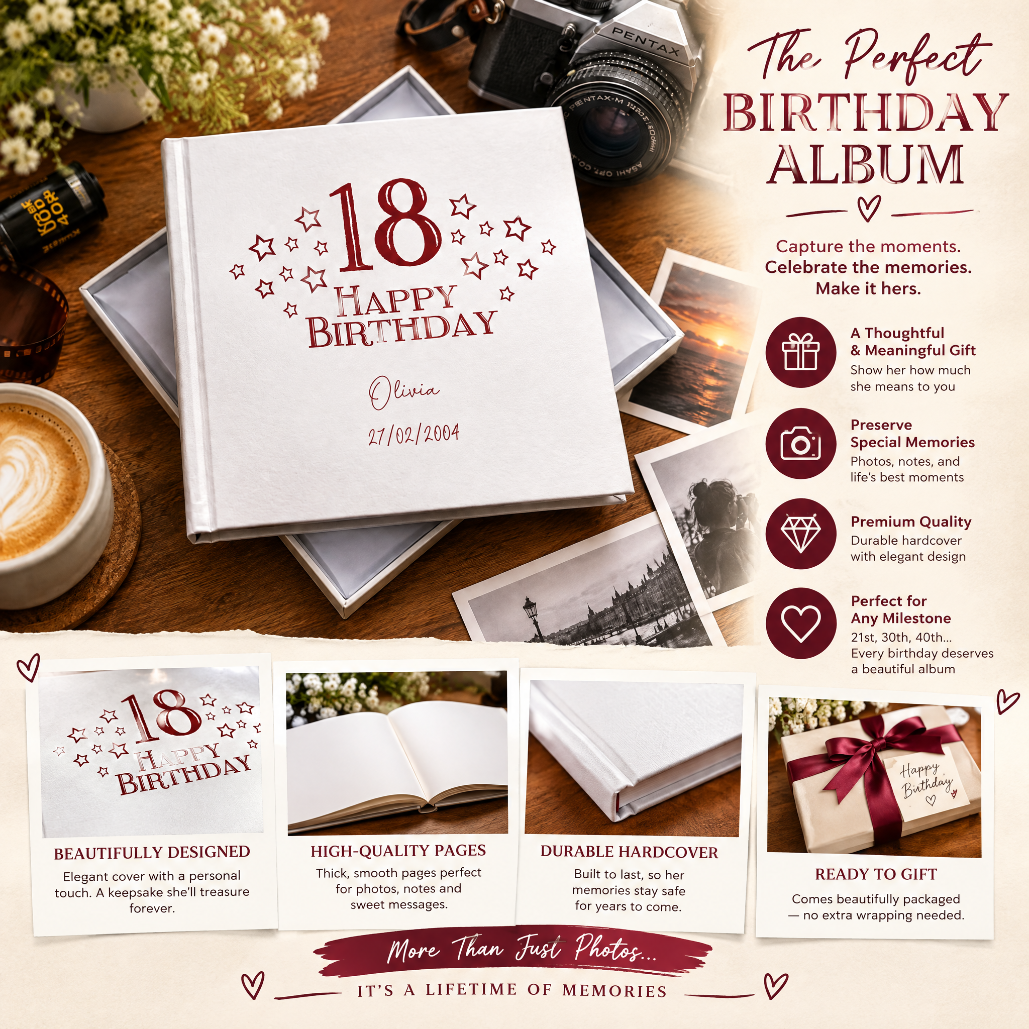 Personalised Any Age Birthday Gift Photo Album Star Design 18th, 21st, 30th, 40th, 50th, 60th Birthday Photo Album ukgiftstoreonline
