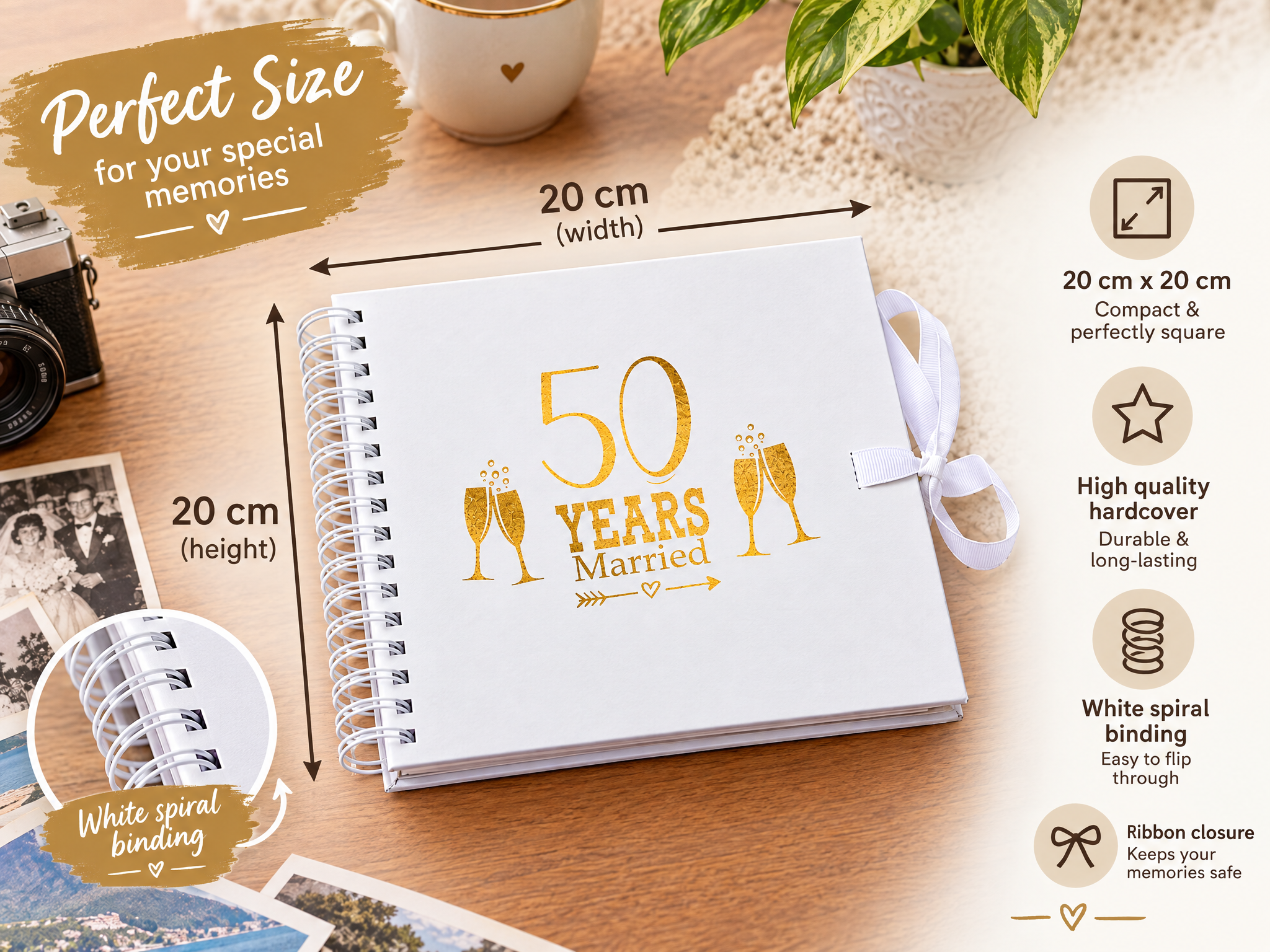 50th Golden Anniversary White Scrapbook Guest Book Photo Album Gold Script Scrapbook Guest Book ukgiftstoreonline