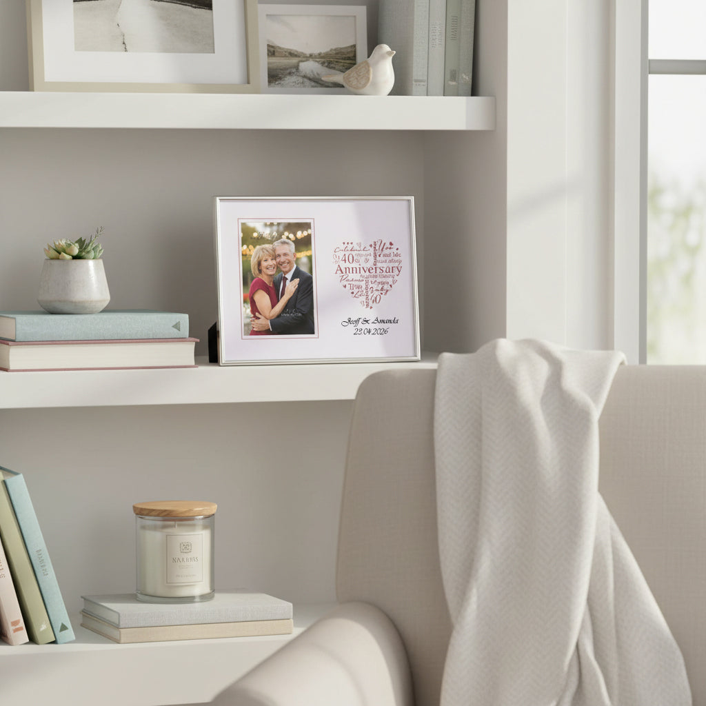 Personalised 40th Anniversary Silver Heart Photo Frame Gift Boxed Anniversary Photo Frame ukgiftstoreonline