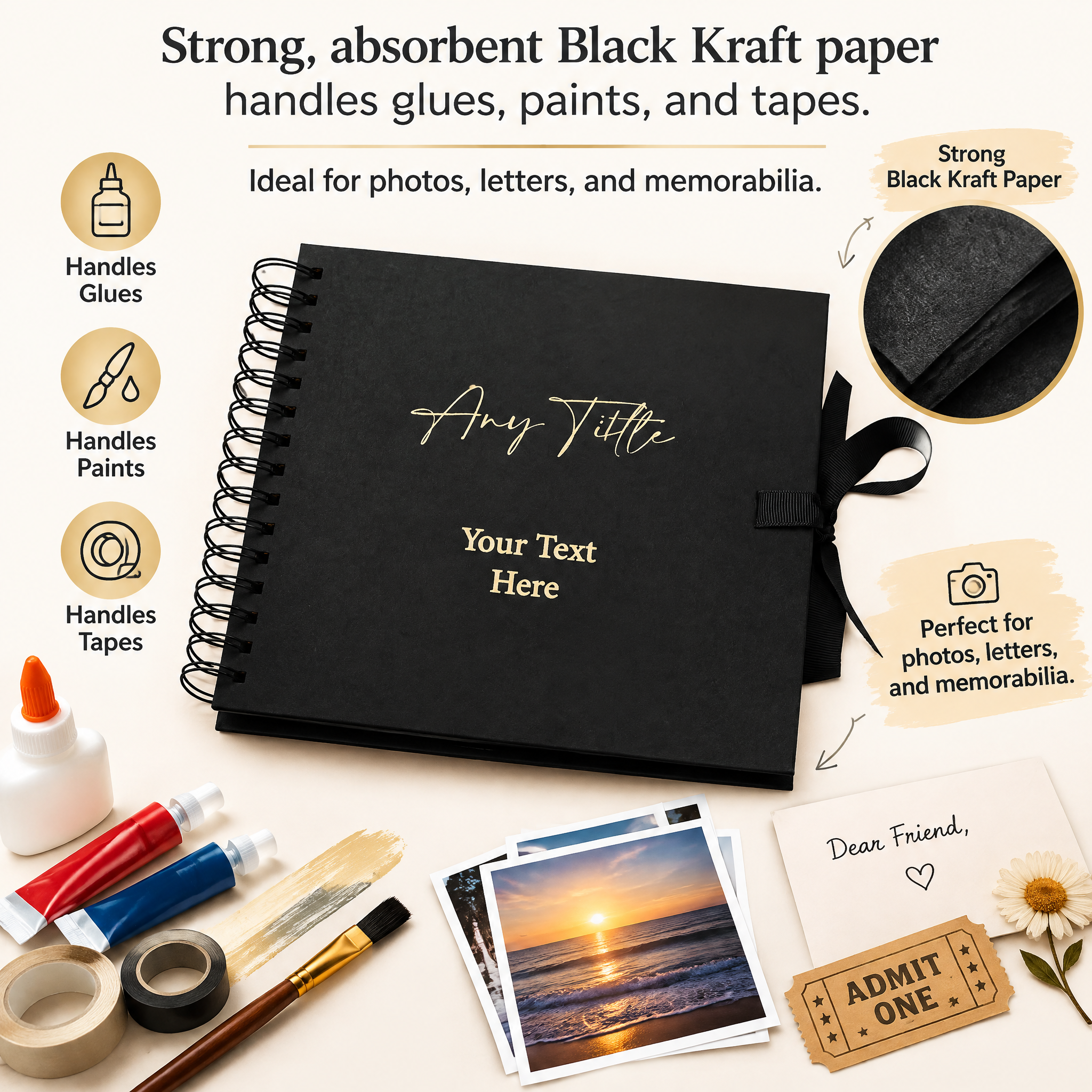 Personalised Any Name and Text Black Scrapbook Photo album Gold Print Scrapbook ukgiftstoreonline