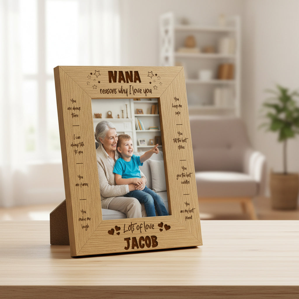 Personalised Nana Photo Engraved Wooden Frame Gift The Reasons I Love You Nana Photo Frame ukgiftstoreonline