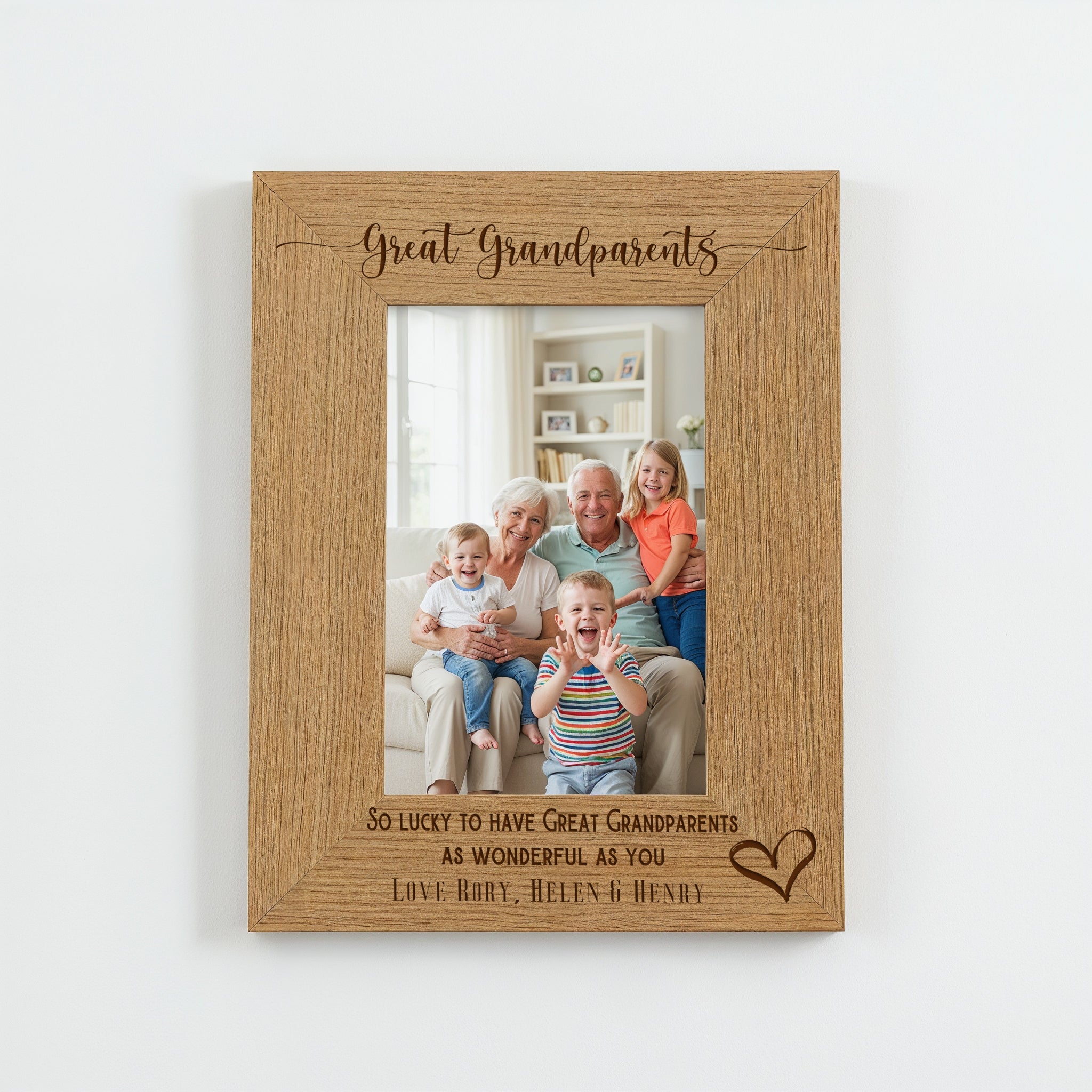 Personalised Great Grandparents Love Heart Engraved Portrait Photo Frame personalised photo frames ukgiftstoreonline
