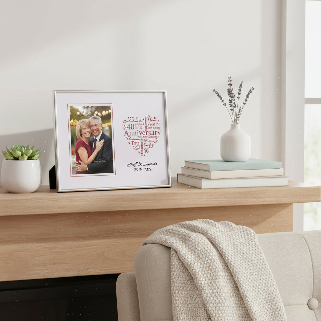 Personalised 40th Anniversary Silver Heart Photo Frame Gift Boxed Anniversary Photo Frame ukgiftstoreonline