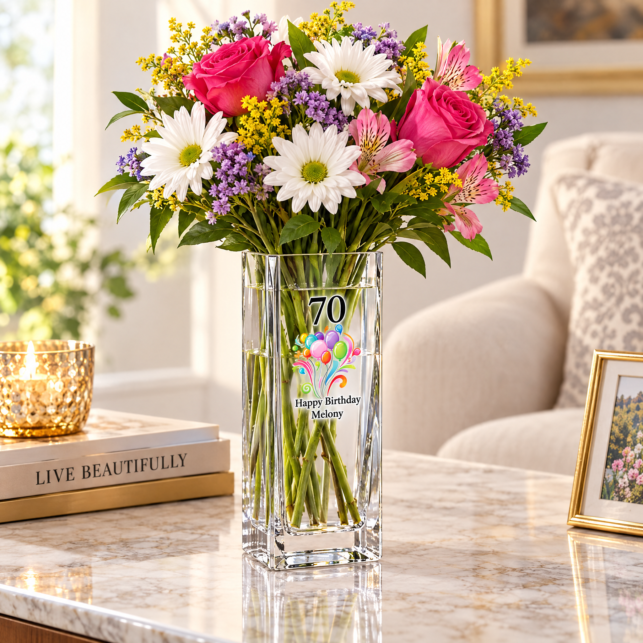 Personalised Birthday Flower Vase Gift Any Age 70th, 60th, 50th, 40th, 30th, 21st Personalised Flower Vase ukgiftstoreonline