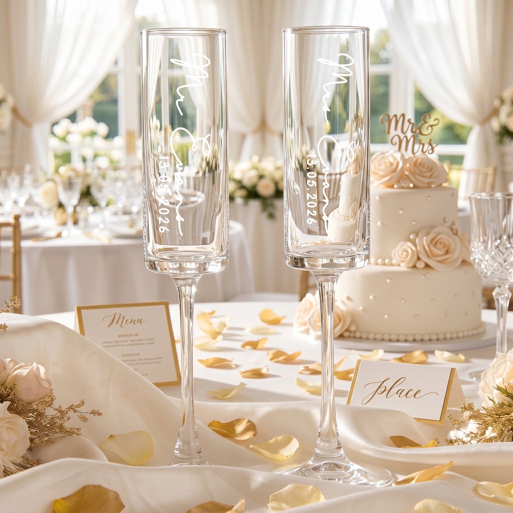Personalised Champagne Flutes – Tall Wedding Champagne Glasses | Elegant Engraved Toast Set Champagne Glasses ukgiftstoreonline