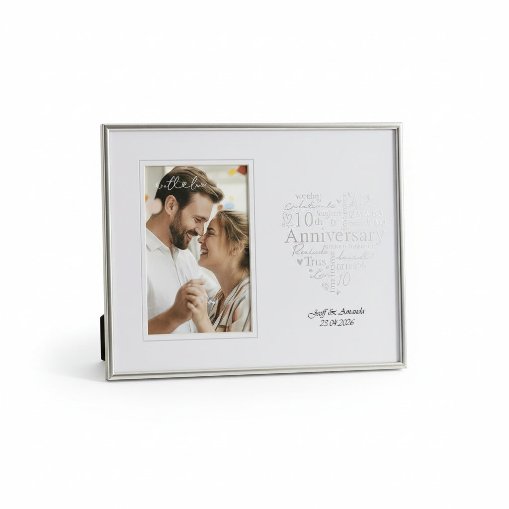 Personalised 10th Anniversary Silver Heart Photo Frame Gift Boxed Anniversary Photo Frame ukgiftstoreonline