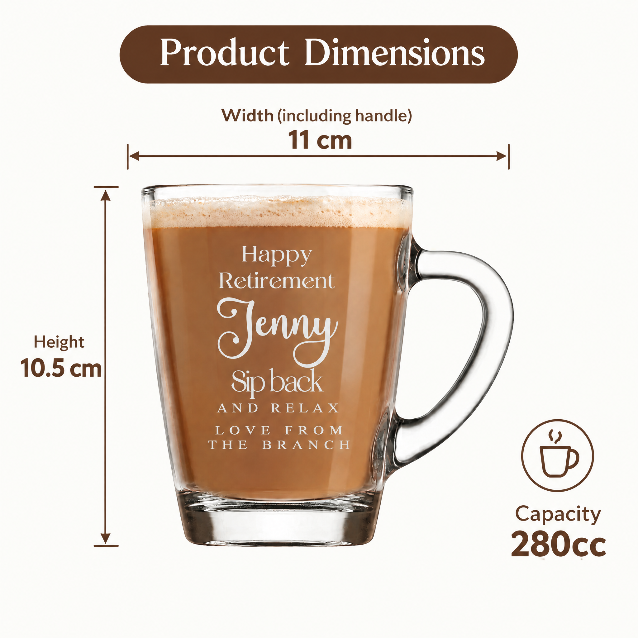 Personalised Gift For Retirement Engraved Glass Coffee Cup, Tea Cup Personalised Birthday Gift ukgiftstoreonline