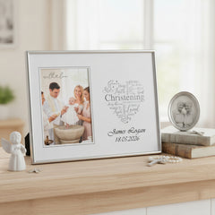 Personalised Christening Day Silver Heart Photo Frame Gift Boxed ukgiftstoreonline