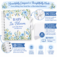 Personalised Blue Baby Shower Guestbook, Wildflower Scrapbook, 8X8 Inch
