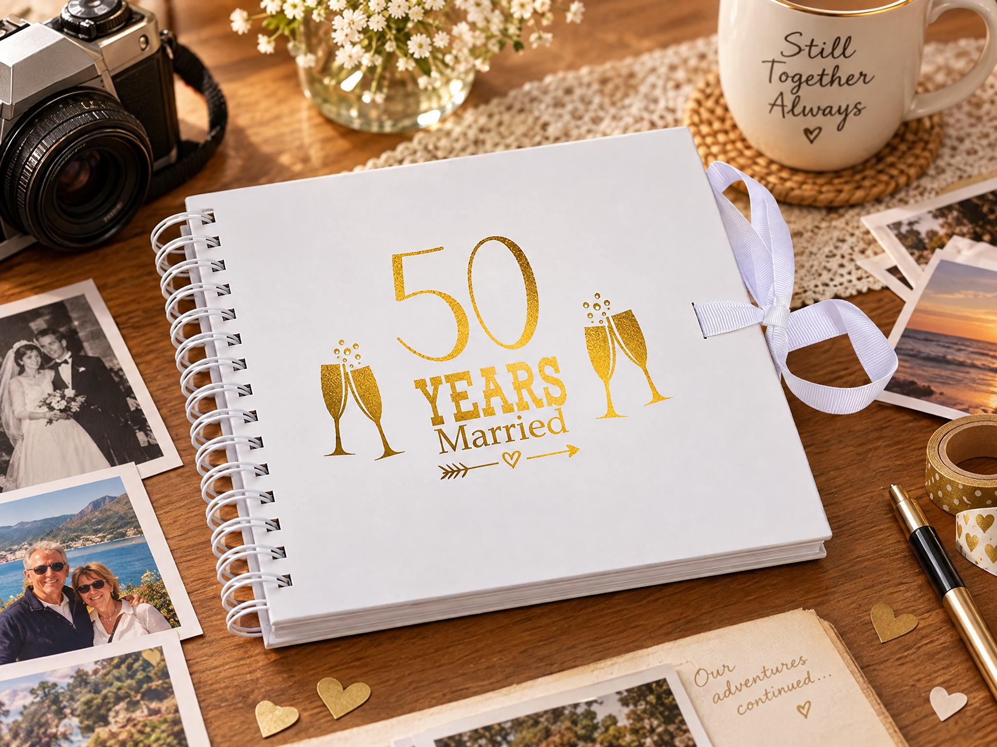50th Golden Anniversary White Scrapbook Guest Book Photo Album Gold Script Scrapbook Guest Book ukgiftstoreonline