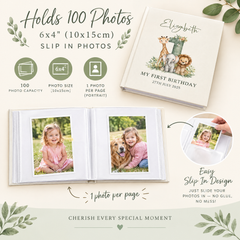 Personalised 1st Birthday Photo Album With Animals 100 6x4 Photo Album with Sleeves Personalised Photo Album ukgiftstoreonline
