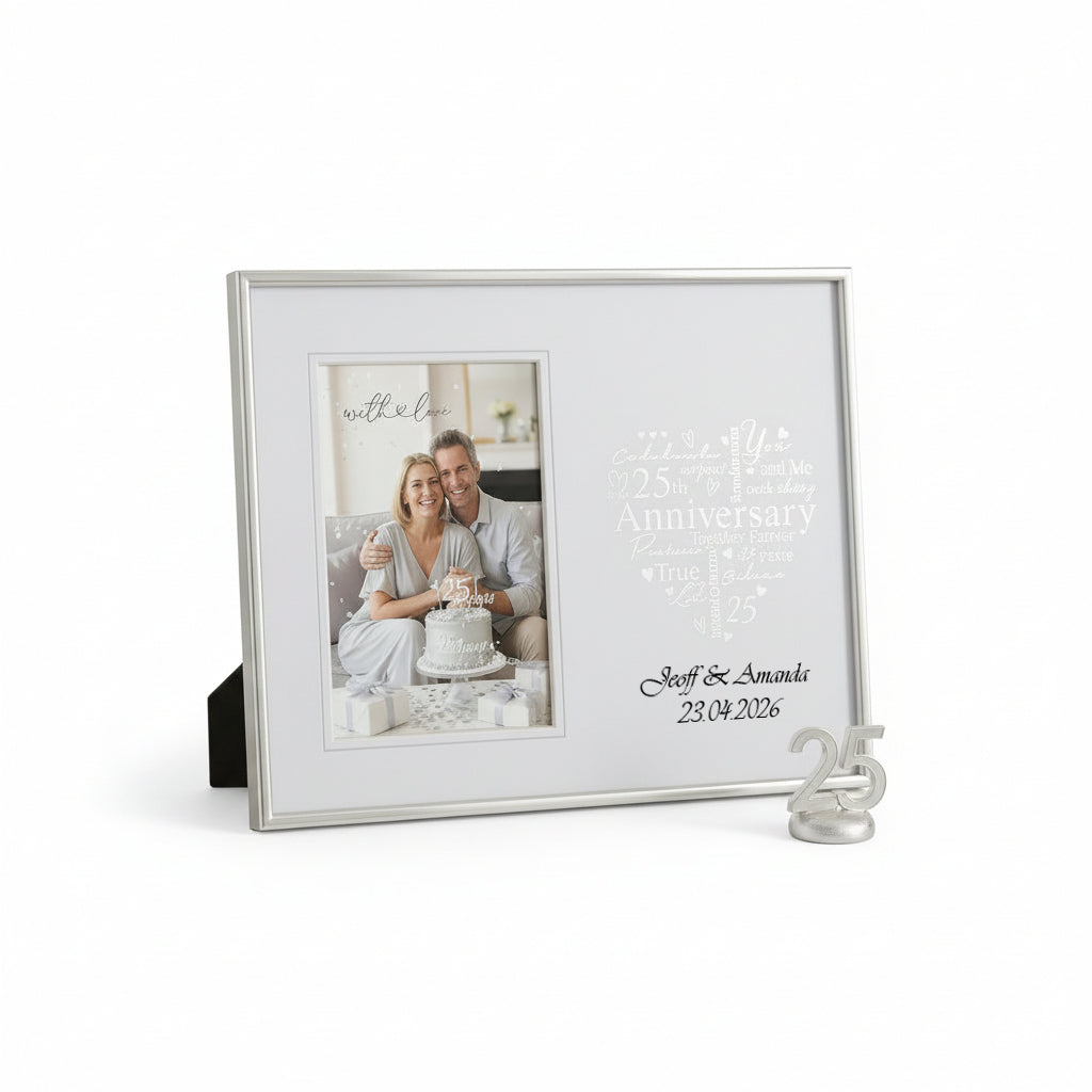 Personalised 25th Anniversary Silver Heart Photo Frame Gift Boxed Anniversary Photo Frame ukgiftstoreonline