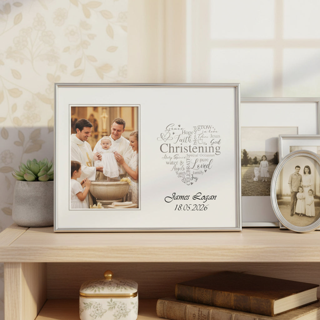 Personalised Christening Day Silver Heart Photo Frame Gift Boxed ukgiftstoreonline