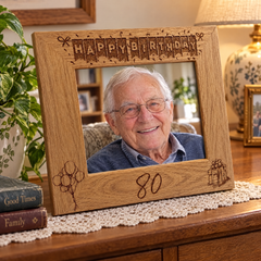 80th Birthday Photo Frame Landscape Wooden Engraved Bunting Style Gift Birthday Photo Frame ukgiftstoreonline