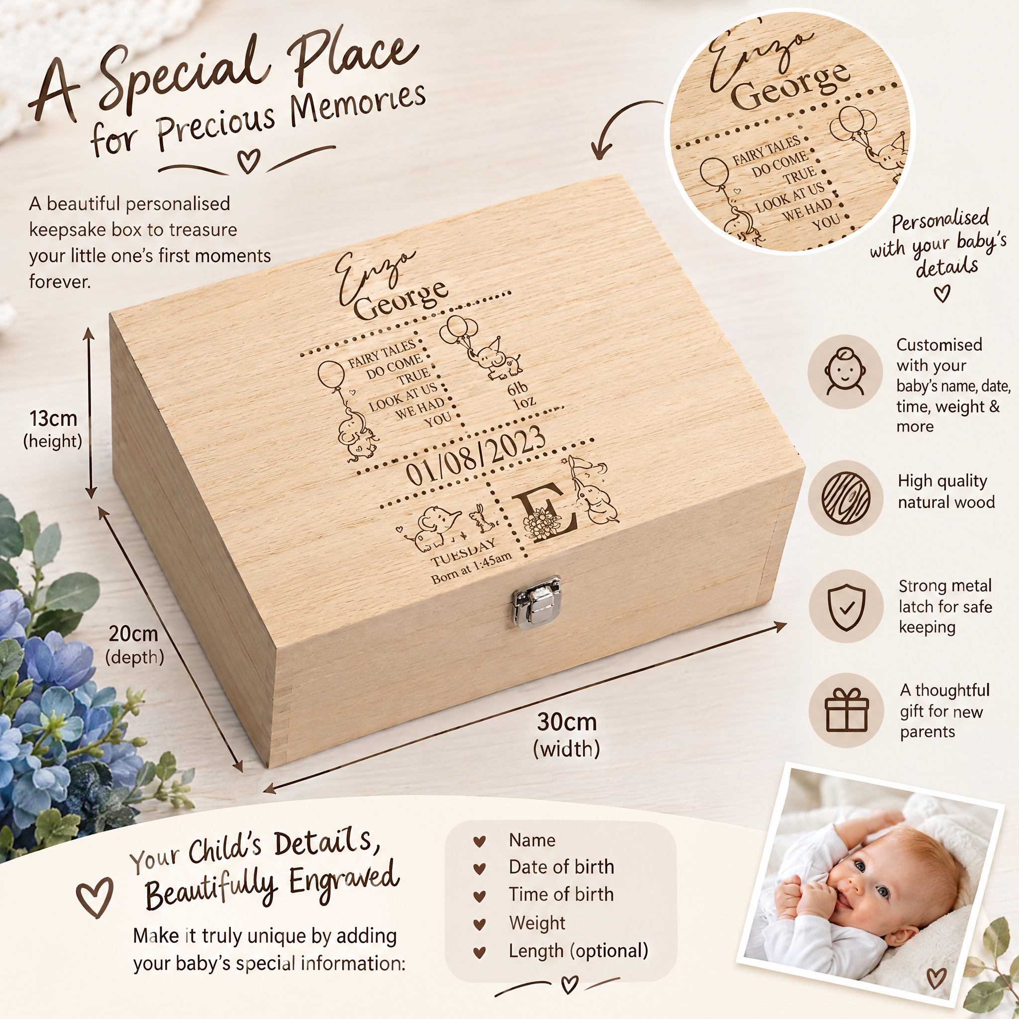 Personalised Baby Memories Keepsake Box Elephant Design Personalised baby gifts ukgiftstoreonline