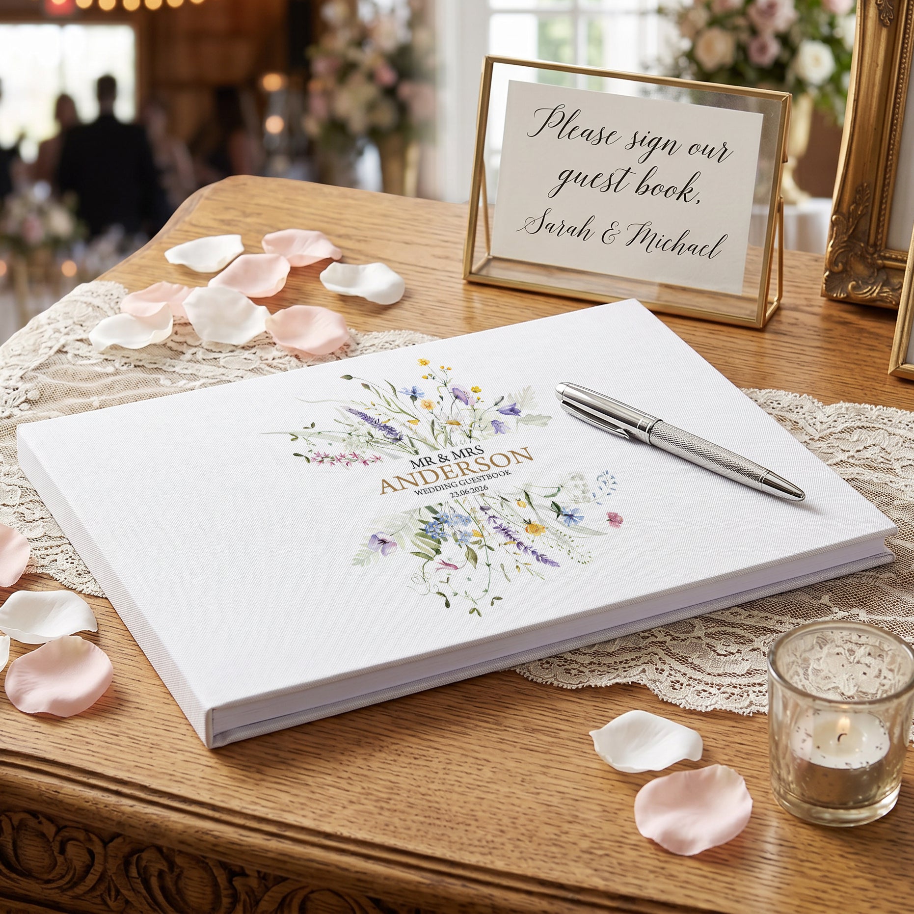 Personalised Wedding Memory Book – Large A4 Guest Book for Weddings with Wildflower Design ukgiftstoreonline