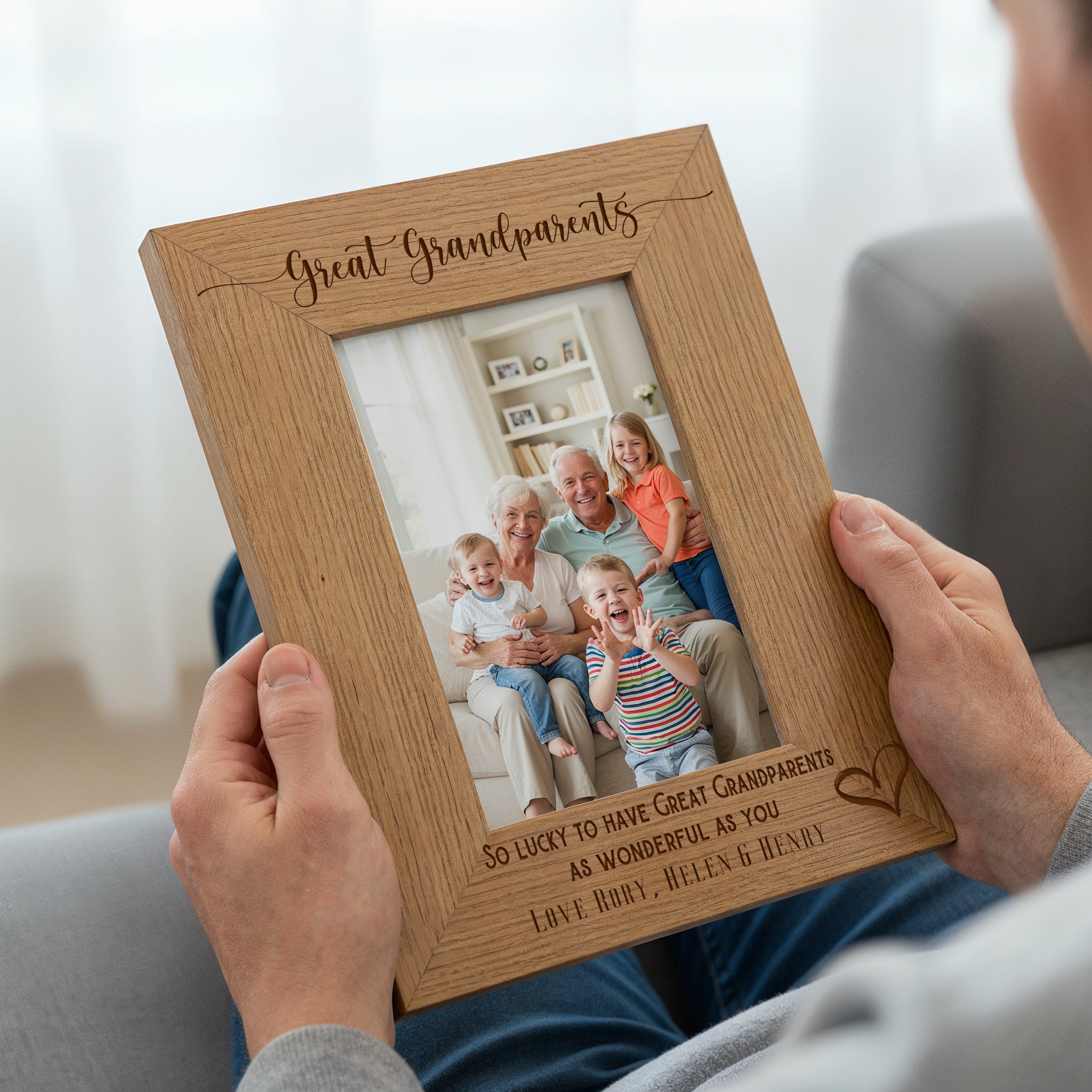 Personalised Great Grandparents Love Heart Engraved Portrait Photo Frame personalised photo frames ukgiftstoreonline