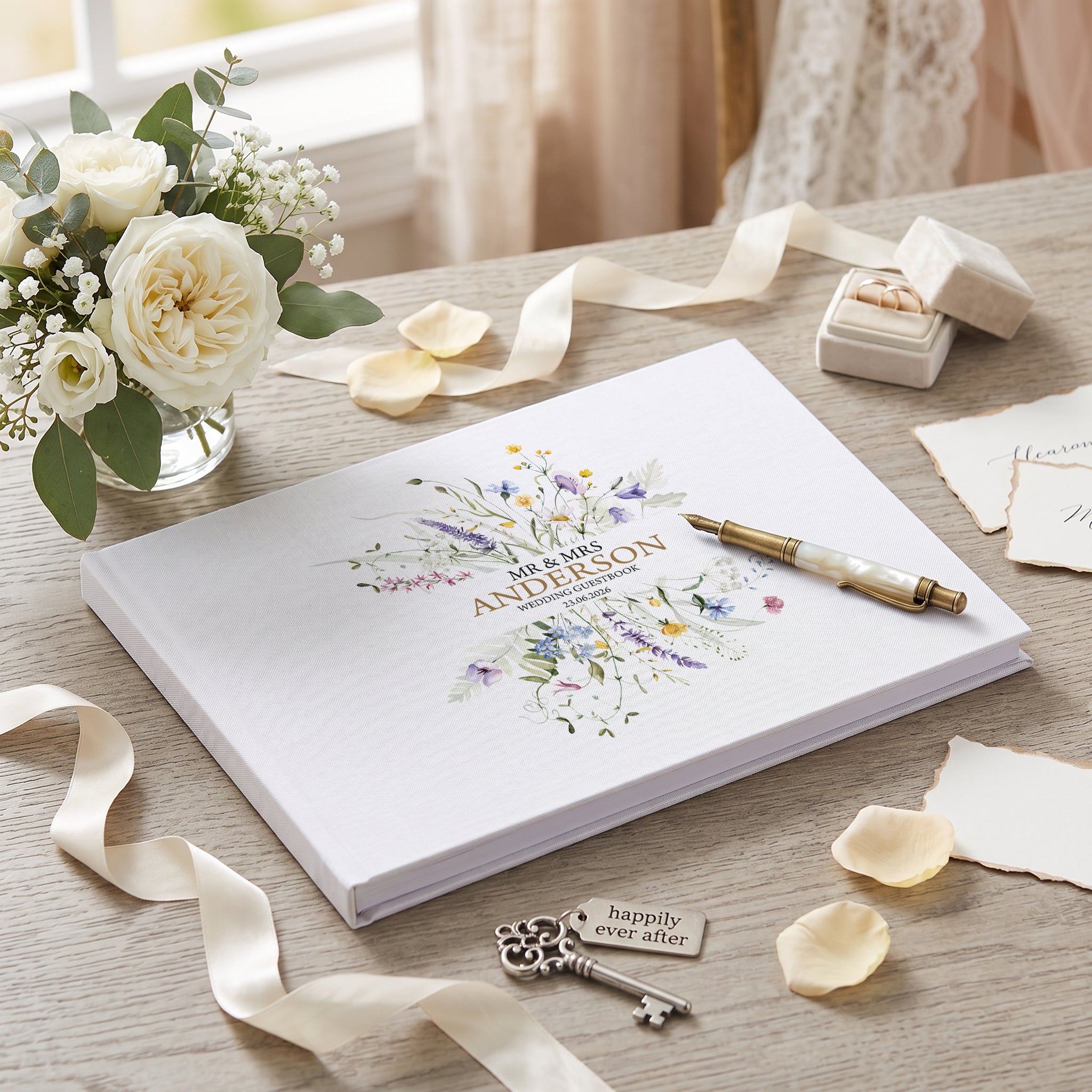 Personalised Wedding Memory Book – Large A4 Guest Book for Weddings with Wildflower Design ukgiftstoreonline