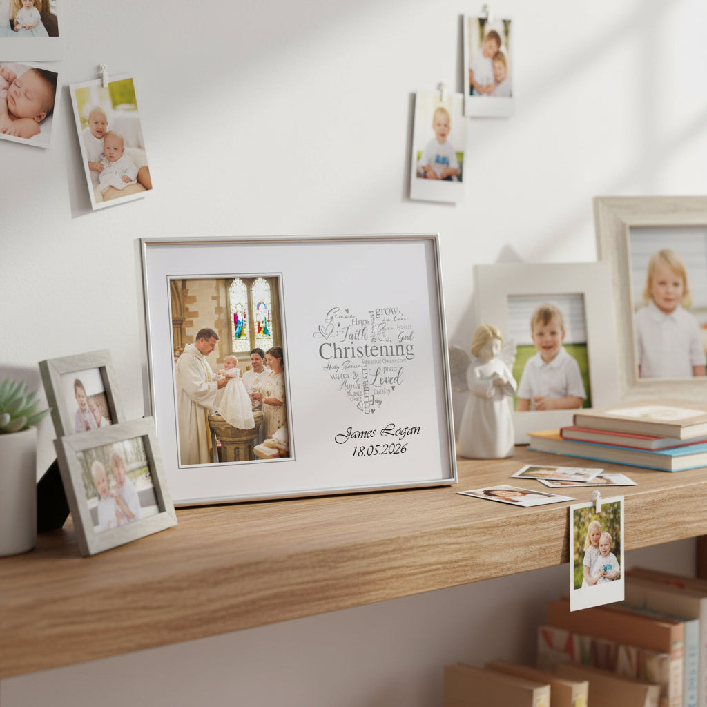 Personalised Christening Day Silver Heart Photo Frame Gift Boxed ukgiftstoreonline