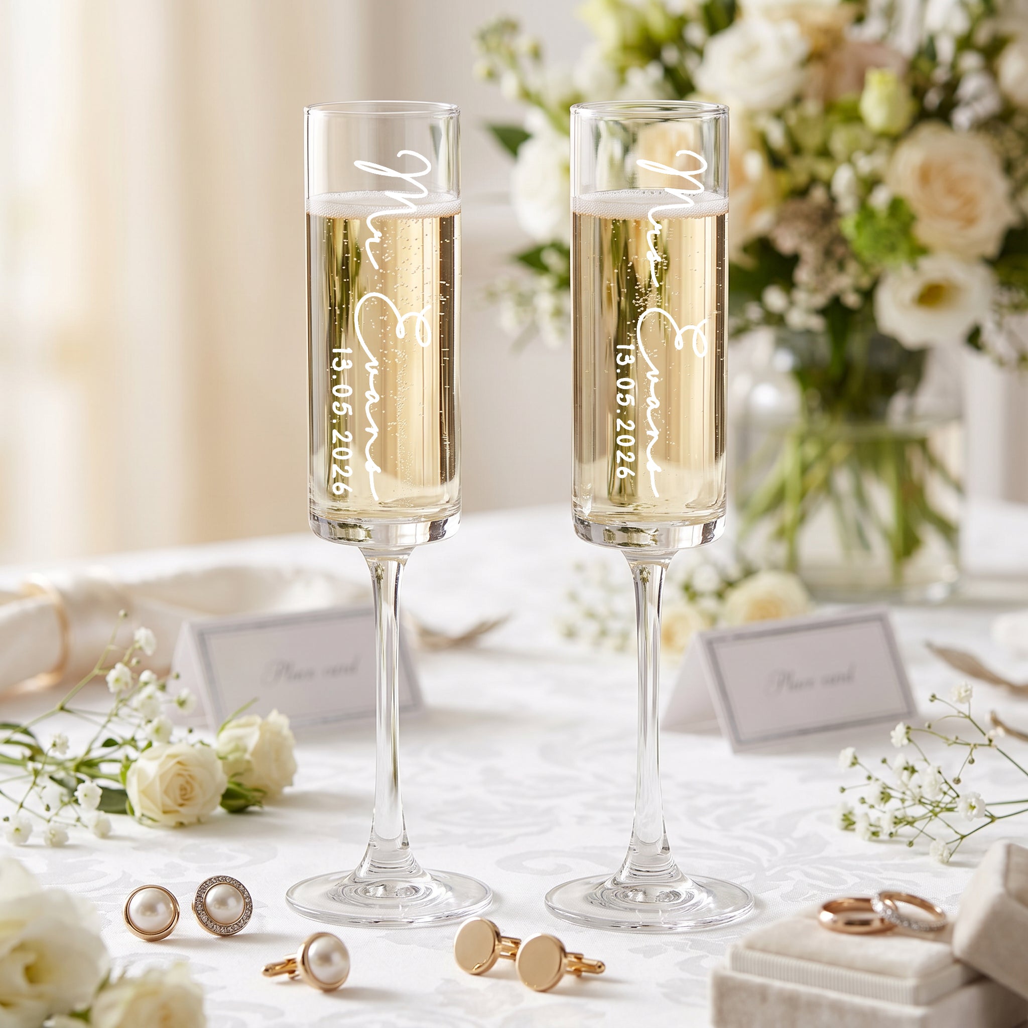Personalised Champagne Flutes – Tall Wedding Champagne Glasses | Elegant Engraved Toast Set Champagne Glasses ukgiftstoreonline
