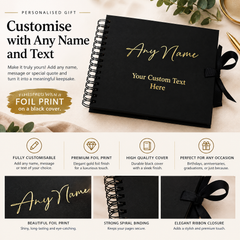 Personalised Any Name and Text Black Scrapbook Photo album Gold Print Scrapbook ukgiftstoreonline