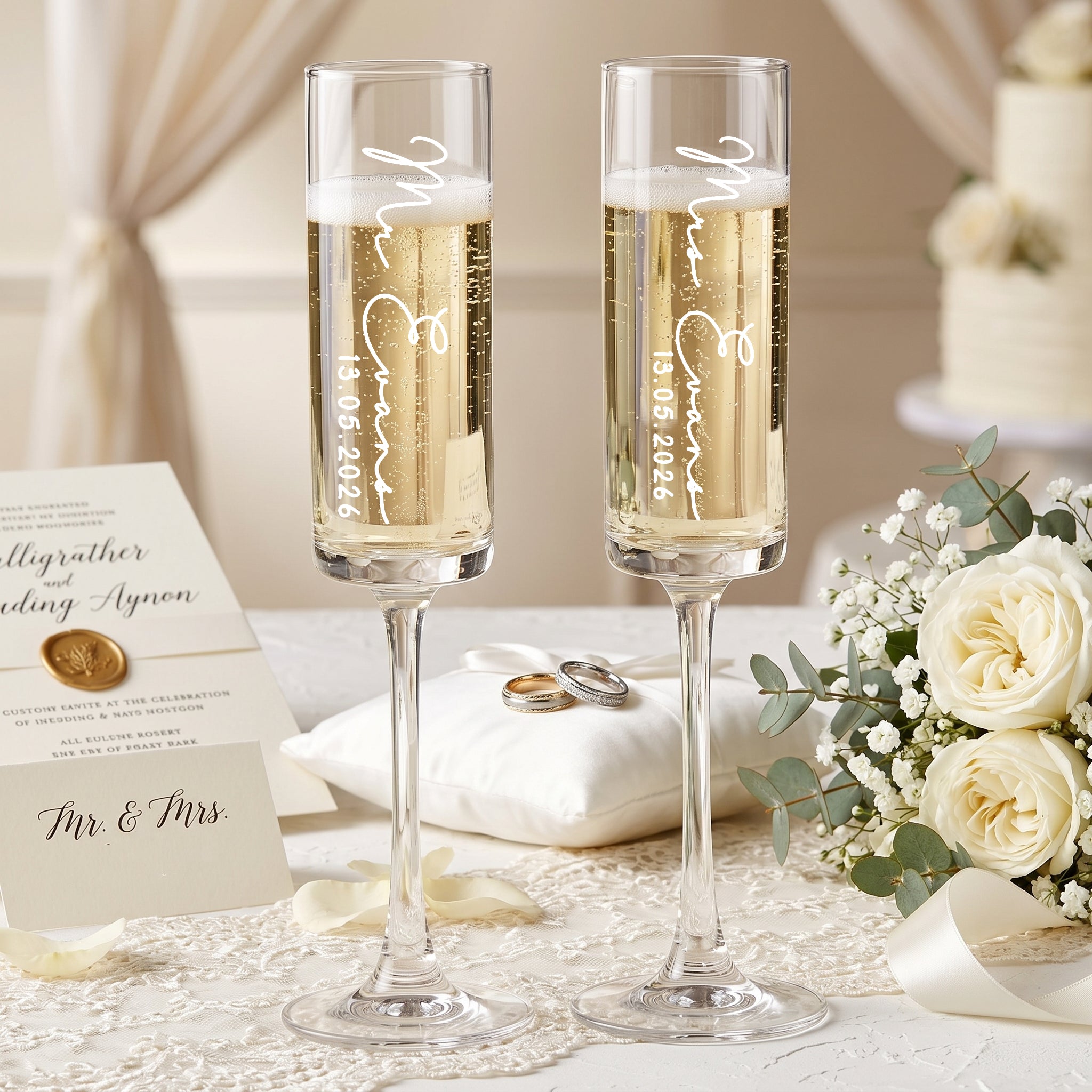 Personalised Champagne Flutes – Tall Wedding Champagne Glasses | Elegant Engraved Toast Set Champagne Glasses ukgiftstoreonline