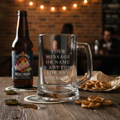 Personalised Engraved Beer Stein Glass, 510ml Capacity, Laser Engraved, Dishwasher Safe, Gift Boxed personalised beer glasses ukgiftstoreonline