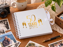 50th Golden Anniversary White Scrapbook Guest Book Photo Album Gold Script Scrapbook Guest Book ukgiftstoreonline