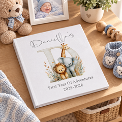 Large Personalised Book Bound Baby's First Year of Adventures Photo Keepsake Album Memory Book photo album ukgiftstoreonline