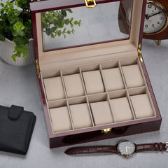 Personalised 10 Watches Wood And Glass Watch Box Gift For Him Or Her
