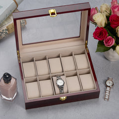 Personalised 10 Watches Wood And Glass Watch Box Gift For Him Or Her