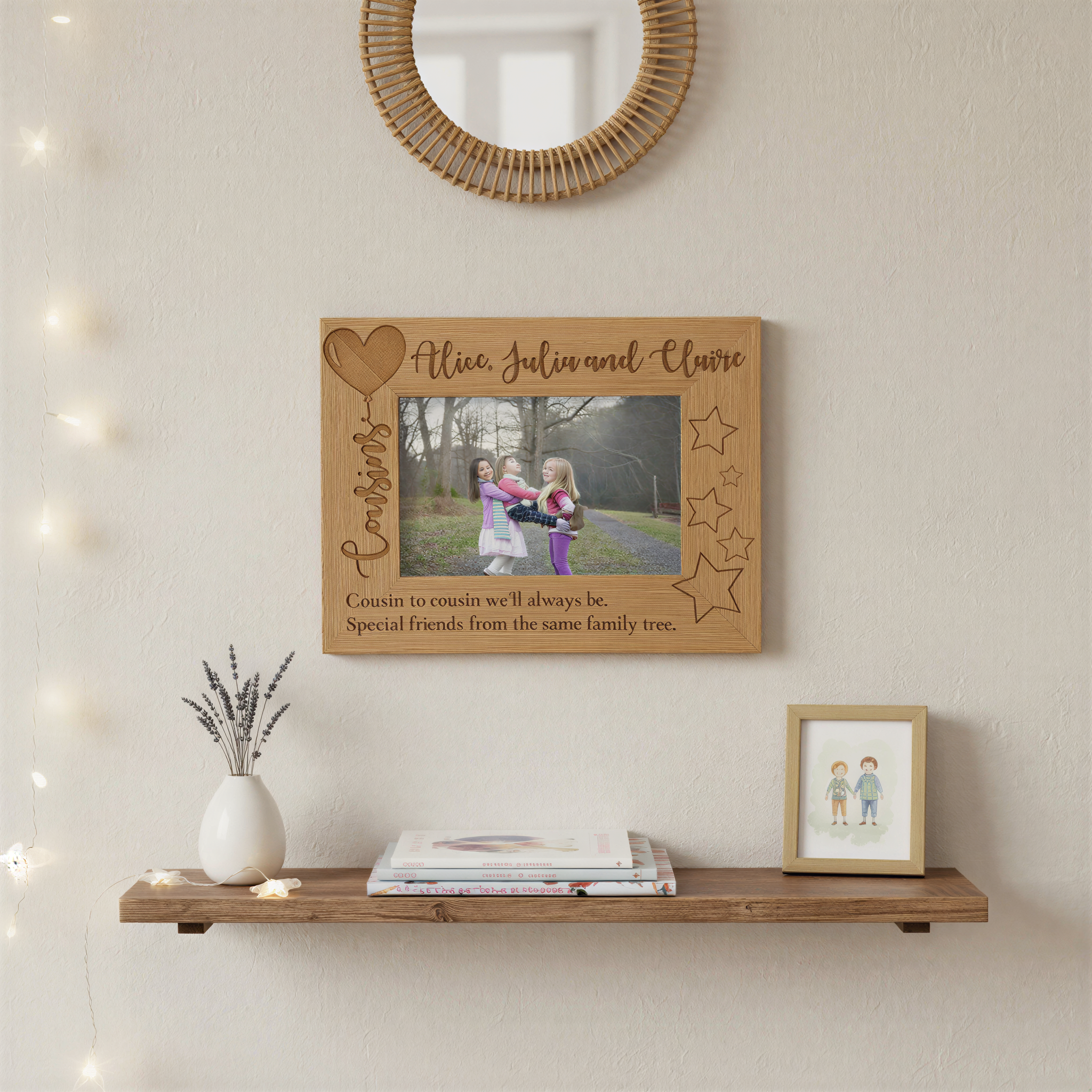 Personalised Cousins Engraved Wooden Photo Frame Balloon Design Photo Frame ukgiftstoreonline