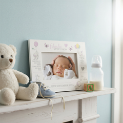 Personalised Baby Girl Photo Frame With Birth Details and Cute Elephant Photo Frame ukgiftstoreonline