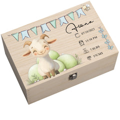 Personalised Wooden Baby Memory Keepsake Box With Cute Animals