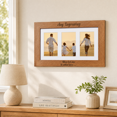 Personalised Wooden Triple Photo 6 x 4 Frame Engraved Any Message Cursive personalised photo frames ukgiftstoreonline