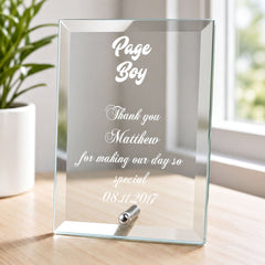 Engraved Glass Plaque - Personalised Page Boy Gift | Wedding Keepsake Personalised Crystal Glass ukgiftstoreonline