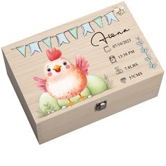Personalised Wooden Baby Memory Keepsake Box With Cute Animals
