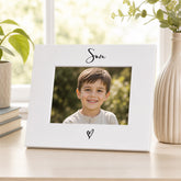 White Son Photo Frame - 6x4 Landscape Frame with Heart Detail | Wooden Gift ukgiftstoreonline