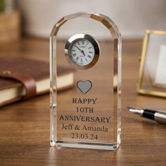 Personalised 10th Wedding Anniversary Crystal Glass Clock Gift Personalised Crystal Glass ukgiftstoreonline