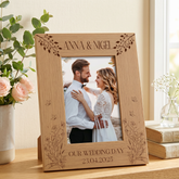 Personalised Wooden Engraved Photo Frames Wedding Any Message Multiple Sizes With Wildflowers Photo Frame ukgiftstoreonline