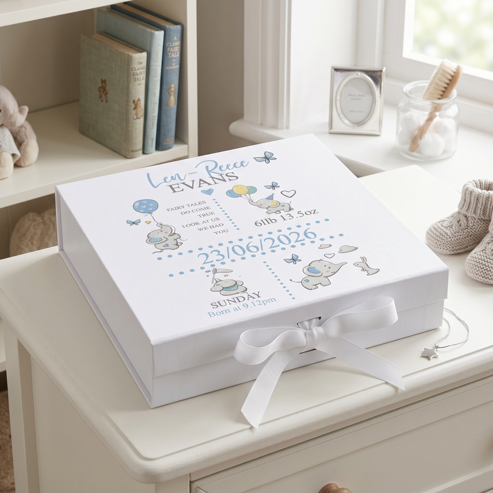 Personalised Baby Boy Elephants Design Keepsake Memory Box Keepsake Memory Box ukgiftstoreonline