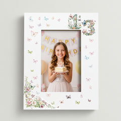 13th Birthday Photo Picture Frame Gift For Her With Butterflies and Flowers Photo Frame ukgiftstoreonline