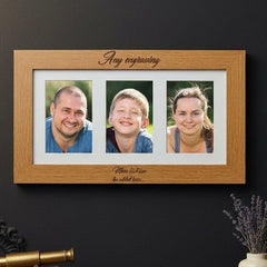 Personalised Wooden Triple Photo 6 x 4 Frame Custom Engraved Any Message Photo Frame ukgiftstoreonline
