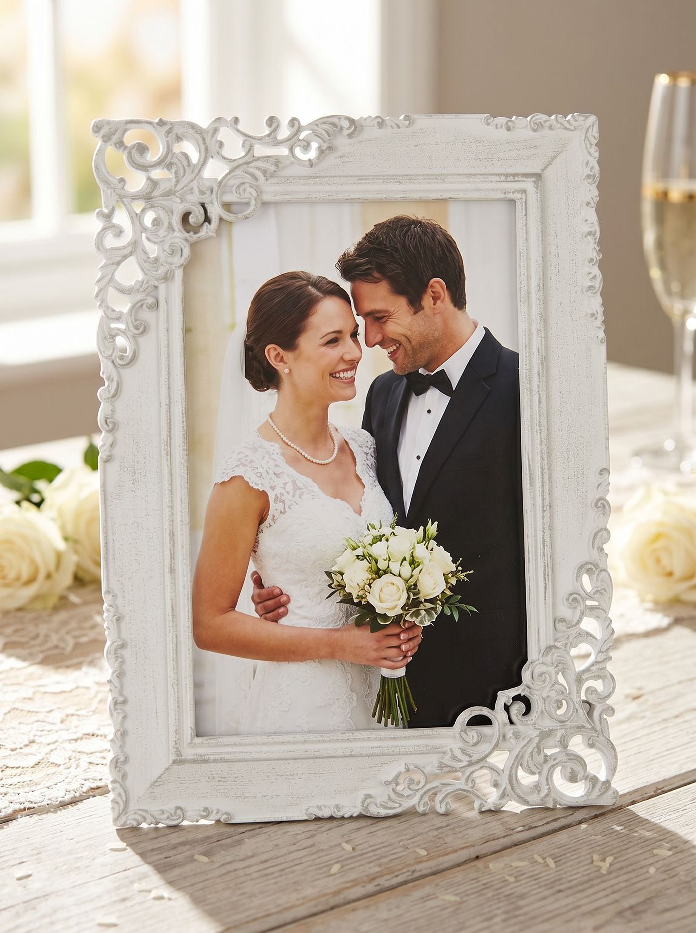 Classical Vintage Ornate White Metal Photo Frame 4" x 6" photo frame ukgiftstoreonline