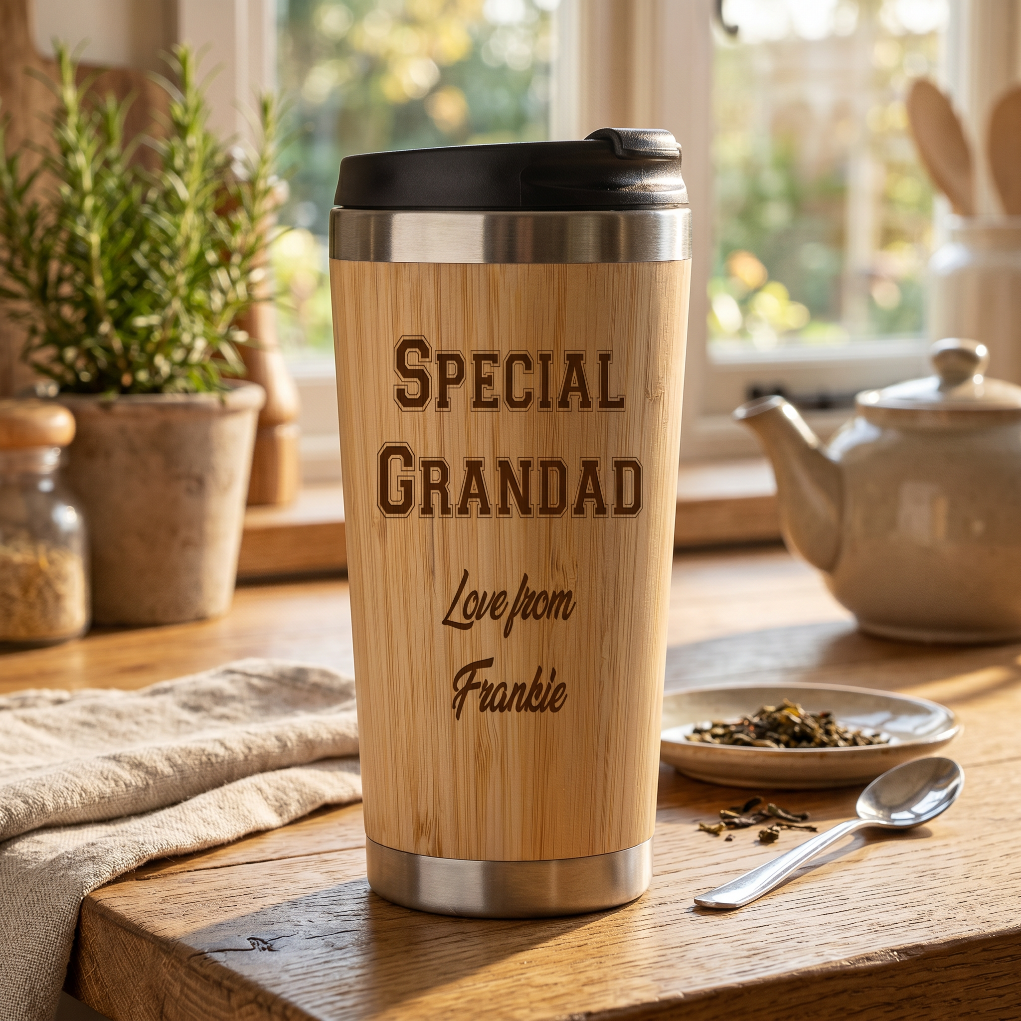 Bamboo Travel Mug For Grandad | Insulated Coffee Cup With Spill Resistant Lid – 420ml Eco Friendly Mug Personalised Mugs ukgiftstoreonline